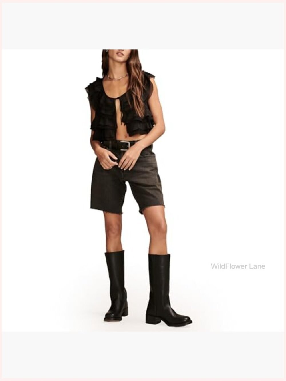 Scoop Neck Sleeveless Ruffle Tank Top with Ruffle Back - Picture 5 of 5